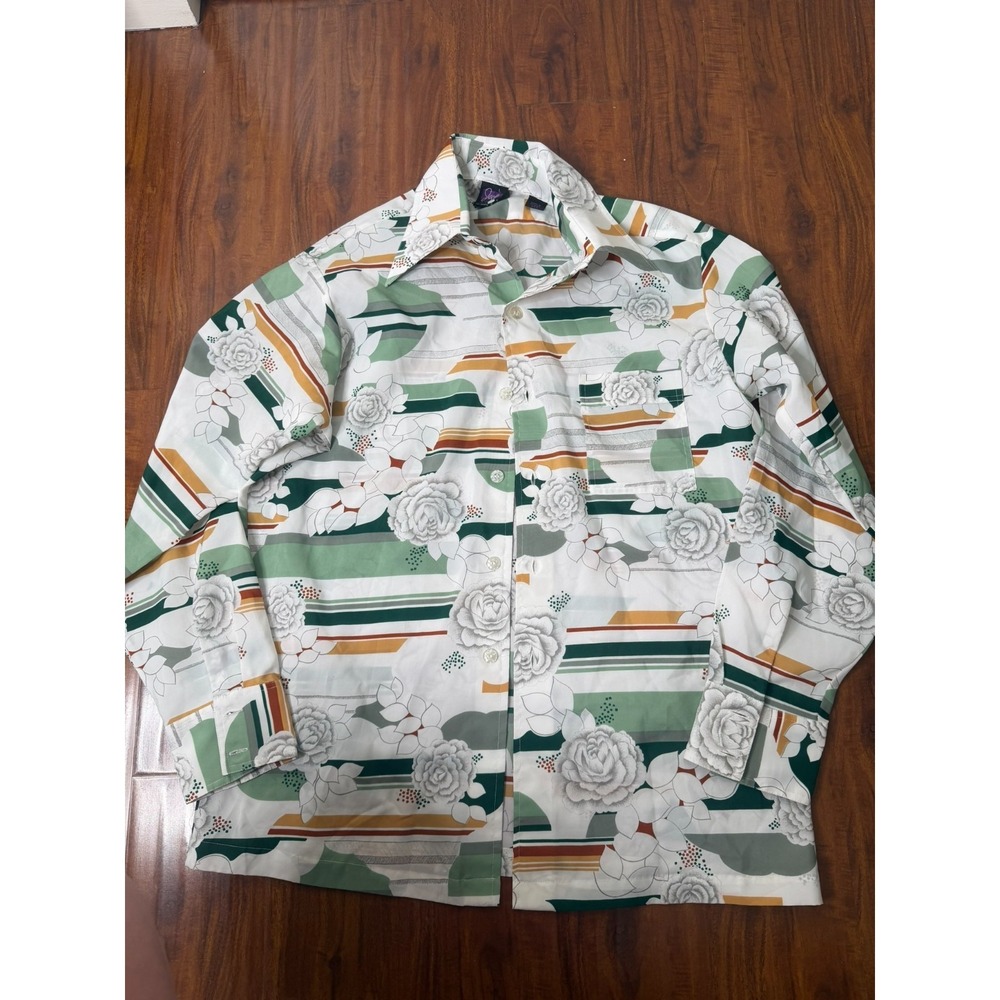 Vintage Joel California Shirt Mens SZ L Funky 70s Disco Floral Rose Polyester